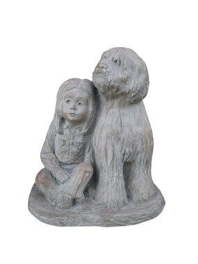 Girl and Sheepdog Dog Sculpture Signed Besunder 1970s Austin Productions Statue
